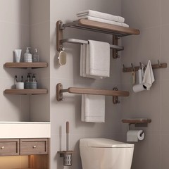 胡桃の木の銃の灰色のタオルの棚は穴を開けないで浴室の物置棚のトイレのハイエンドのトイレのバスタオルの棚を置きます。