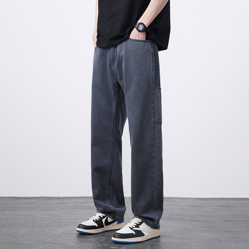 American Vintage Washed Dressed Jeans Men's Spring and Summer New Tooling Loose Straight Pants Cotton Casual Long Pants