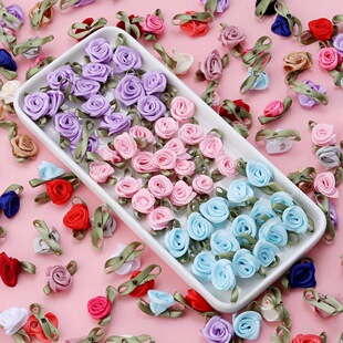 Polyester Leafed Rose Buds, Handmade DIY Jewelry Accessories, Craft Decorative Small Flowers, Kidsren's Clothing Accessories