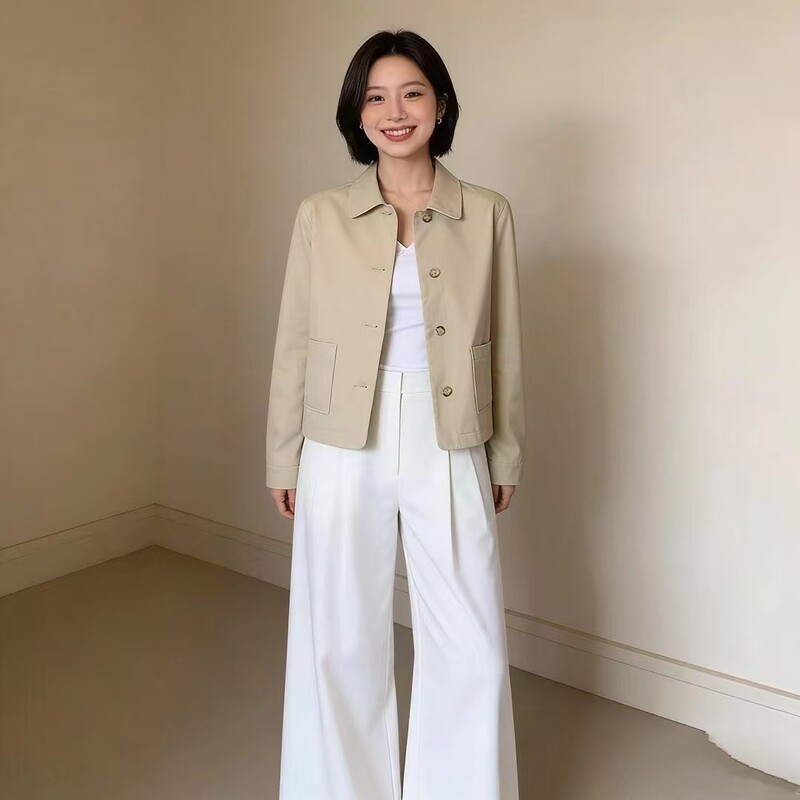 Spring and Summer New Japanese-Style Simple Short Elegant Jacket for Women, Versatile Casual Khaki Workwear Jacket Spring and Summer New Japanese-Style Simple Short Elegant Jacket for Women, Versatile Casual Khaki Workwear Jacket