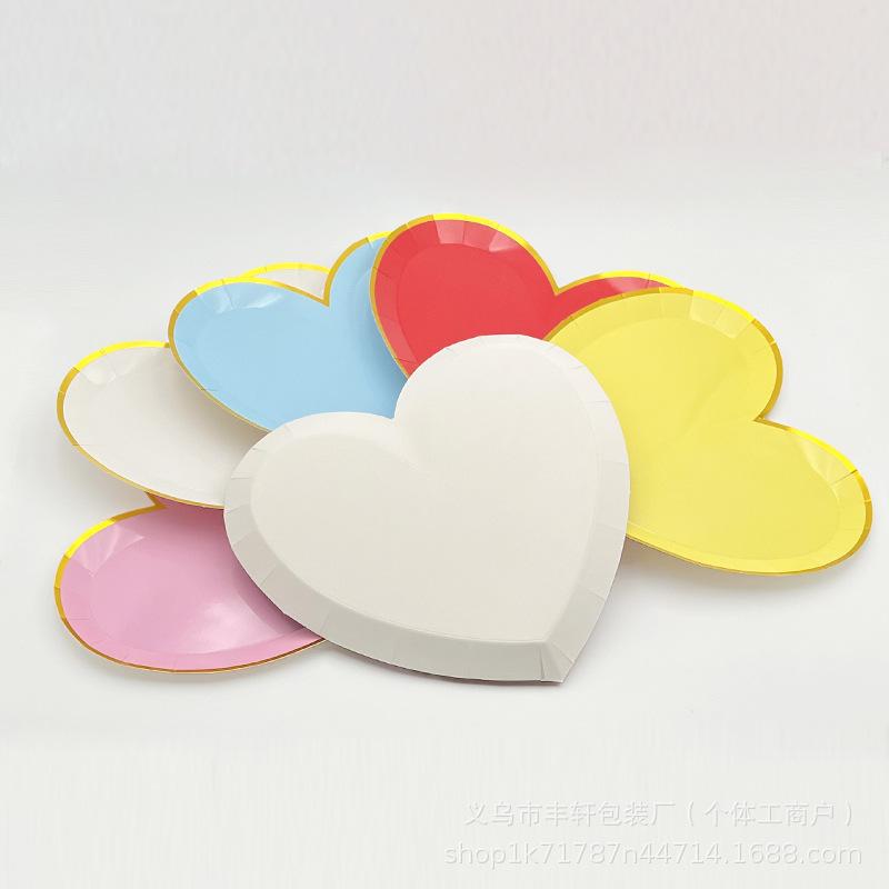 Transfronterizo desechable estampado 7 color platos de papel de amor platos de pastel de cumpleaños platos de bocadillos platos de fiesta platos de diseño