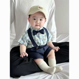 男童夏装儿童衣服绅士衬衫短袖套装童装宝宝礼服背带裤帅气两件套