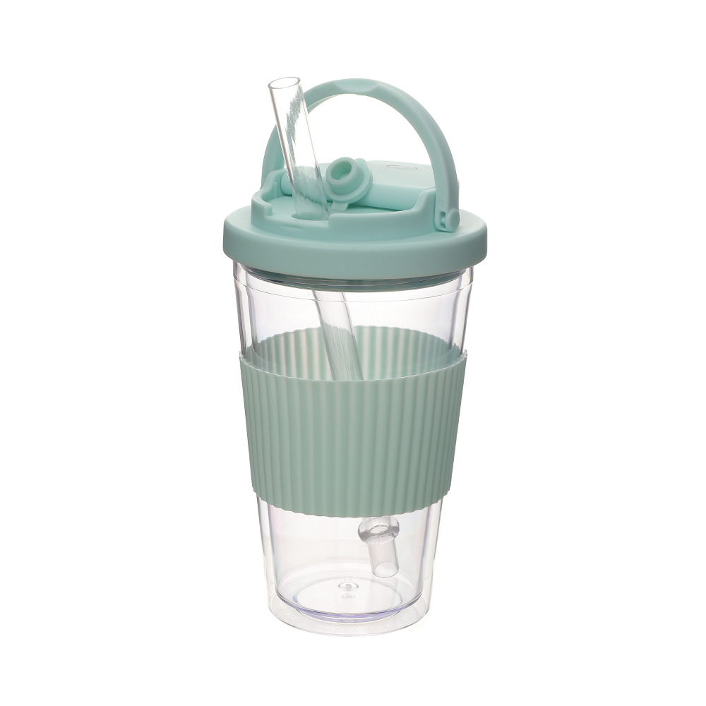 Nuevas tazas de paja de doble cubierta de bebida, tazas de plástico portátiles de alta calidad de verano al aire libre, tazas de agua de grado alimenticio