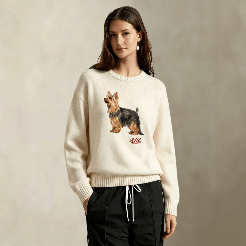 European and American 2026 Amazon Fall/Winter Hot-Selling Women's Cute Style RL Animal Puppy Knit Sweater with QR Code Patch European and American 2026 Amazon Fall/Winter Hot-Selling Women's Cute Style RL Animal Puppy Knit Sweater with QR Code Patch