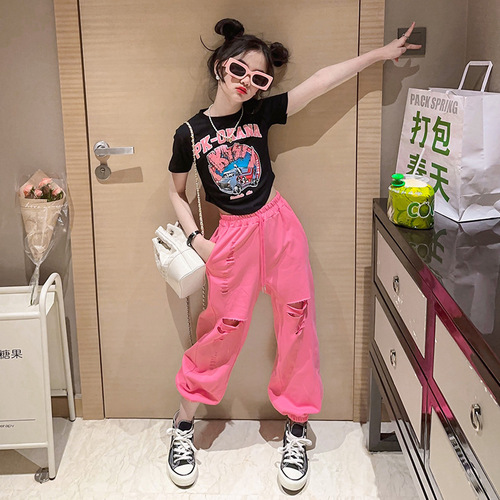 Girls' shirt, fashionable and stylish summer wear  new style hot girl big kid women's short-sleeved top internet celebrity street T-shirt 