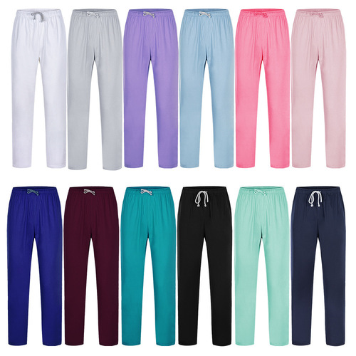 Straight pants, elastic waist, nurse pants, solid color, white, professional medical operating room pants, pants, men and women