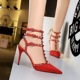3362-2 in Europe and the Roman style sexy night club a stiletto heel suede pointed hollow-out suede metal rivets sandals
