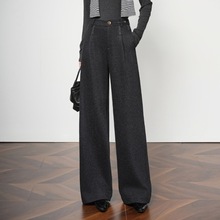 专柜女装裤子2025冬季新款高腰时髦直筒羊毛裤宽松显瘦阔腿拖地裤