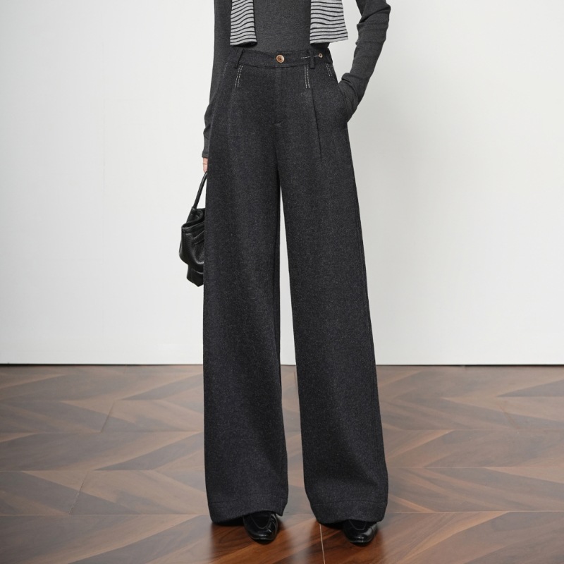 专柜女装裤子2025冬季新款高腰时髦直筒羊毛裤宽松显瘦阔腿拖地裤