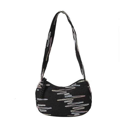 Summer Forest-Style Fresh & Minimalist Shoulder Bag for Women, 2024 – Lightweight, Pleated Underarm Bag, Casual & Versatile Canvas Crossbody Bag