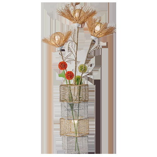 Woven rattan floor lamp creative Chinese-style boutique inn Zen-style tea room living room lamp bedroom bedside lamp woven Japanese-style floor lamp