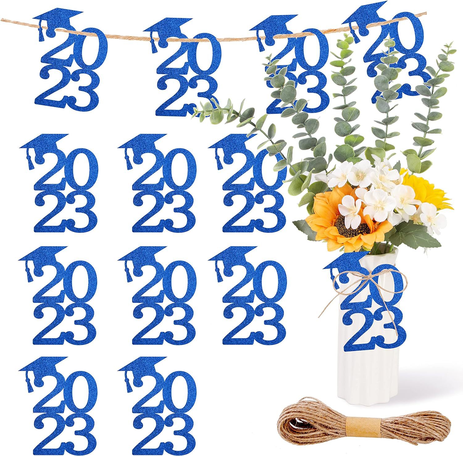 24 piezas de brillo negro cinta de doble cara 2024 decoraciones temporada de graduación suministros de fiesta corte de papel pull bandera transfronteriza Venta caliente