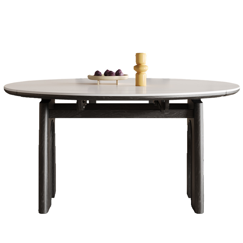 Mesa de comedor plegable de madera sólida medieval, mesa redonda de comedor tipo pequeño hogar retráctil de alta gama de tabla de roca, mesa de comedor retro y silla combinada