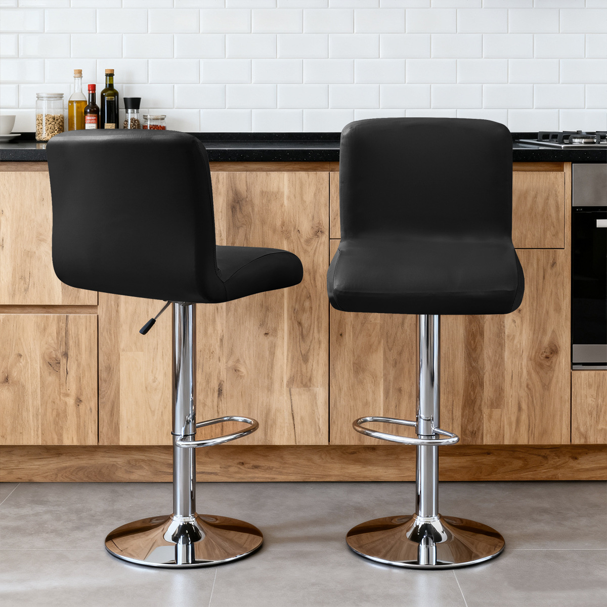 Funda elástica de PU de color sólido para silla de respaldo bajo, impermeable, antiarañazos para gatos, funda para taburete de bar, funda para taburete alto de cocina, funda para silla giratoria