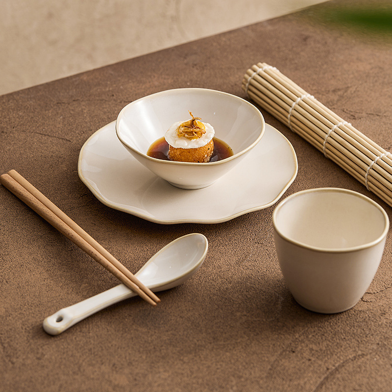 Beige hot pot table four-piece set hotel restaurant restaurant bowl dish suit ceramic bowl plate Cup chopsticks combination tableware Beige hot pot table four-piece set hotel restaurant restaurant bowl dish suit ceramic bowl plate Cup chopsticks combination tableware