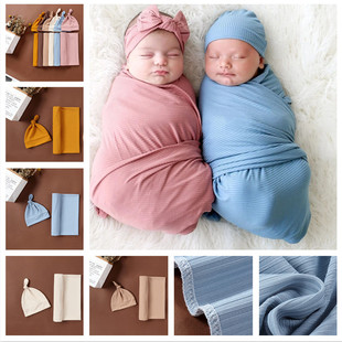 Baby Wrap Towel Newborn Threaded High-end Hair Band Two-piece Set Baby Summer Printed Wrap Towel Hat