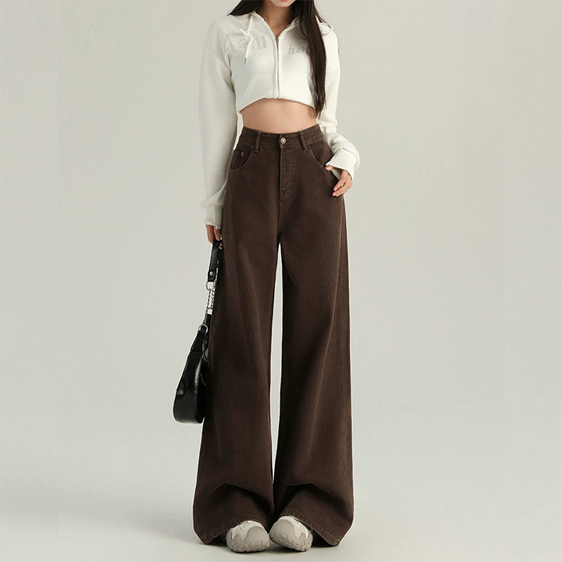 Melard brown retro wide-leg jeans for women, 2026 new collection, high-end American style, high-waisted, loose, straight-leg pants Melard brown retro wide-leg jeans for women, 2026 new collection, high-end American style, high-waisted, loose, straight-leg pants