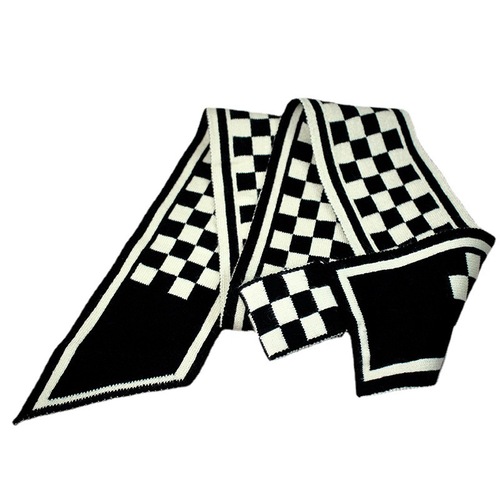 Korean style knitted cross small scarf, versatile winter black and white streamers, warm and windproof, cervical vertebrae scarf for sale