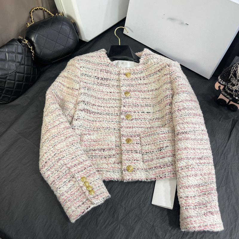 Tweed Style Outwear Women's Autum French Ladylike Elegant Classy Tweed Woven Round Neck Cardigan Top