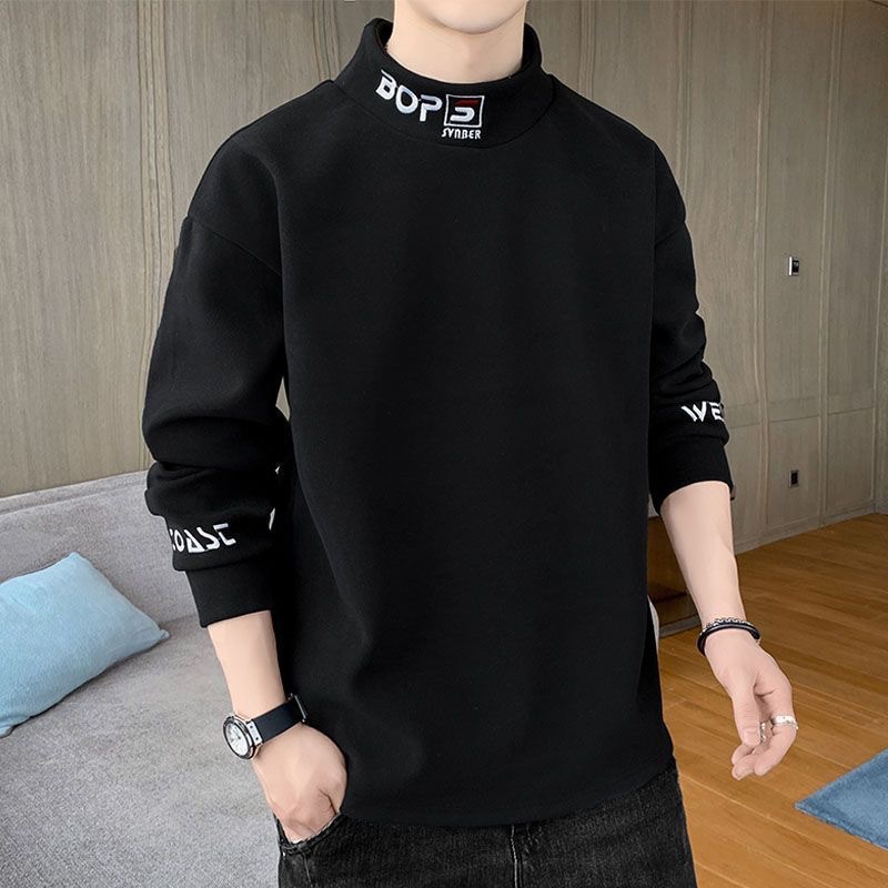 가을과 겨울 양면 벨벳 세미 하이 칼라 긴팔 스웨터베이스 셔츠 남자의 잘 생긴 따뜻한 이너 트렌디 한 슬림 핏 탑