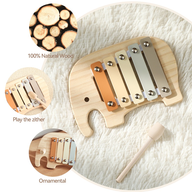Baby Puzzle Educación temprana Audición Instrumento de percusión Pequeño elefante Toque el piano Juguete de madera para niños Ejercicio de dedo Pulgarcita