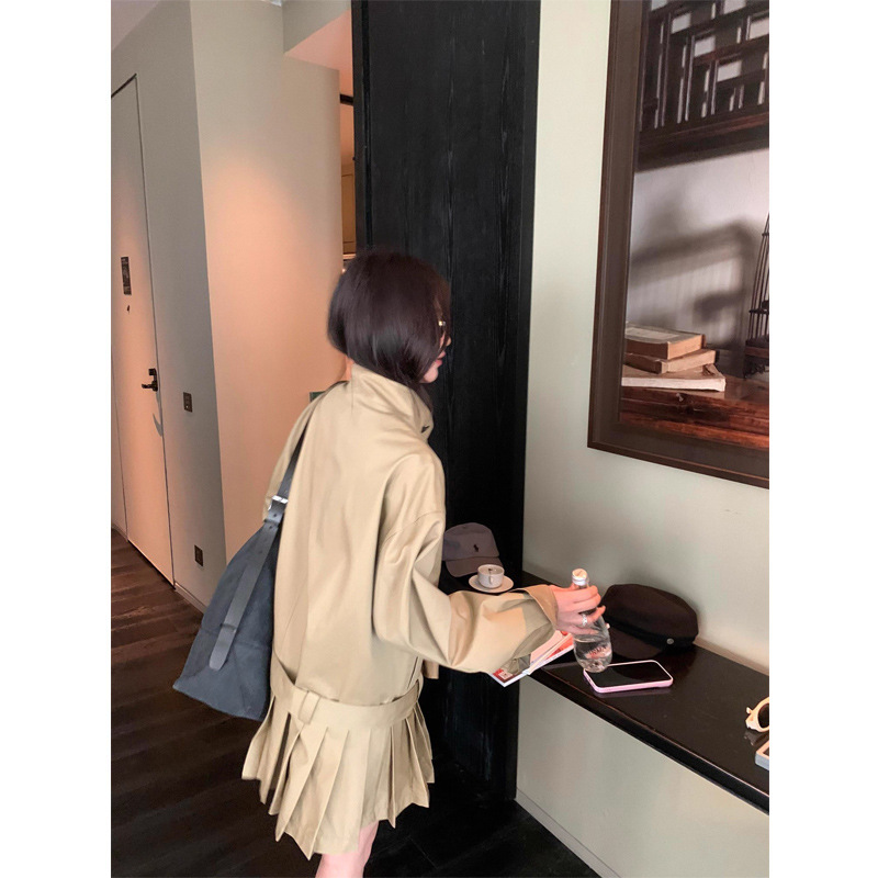 高级感小众立领风衣外套女2025秋季新款韩系高智感两穿百褶连衣裙|undefined