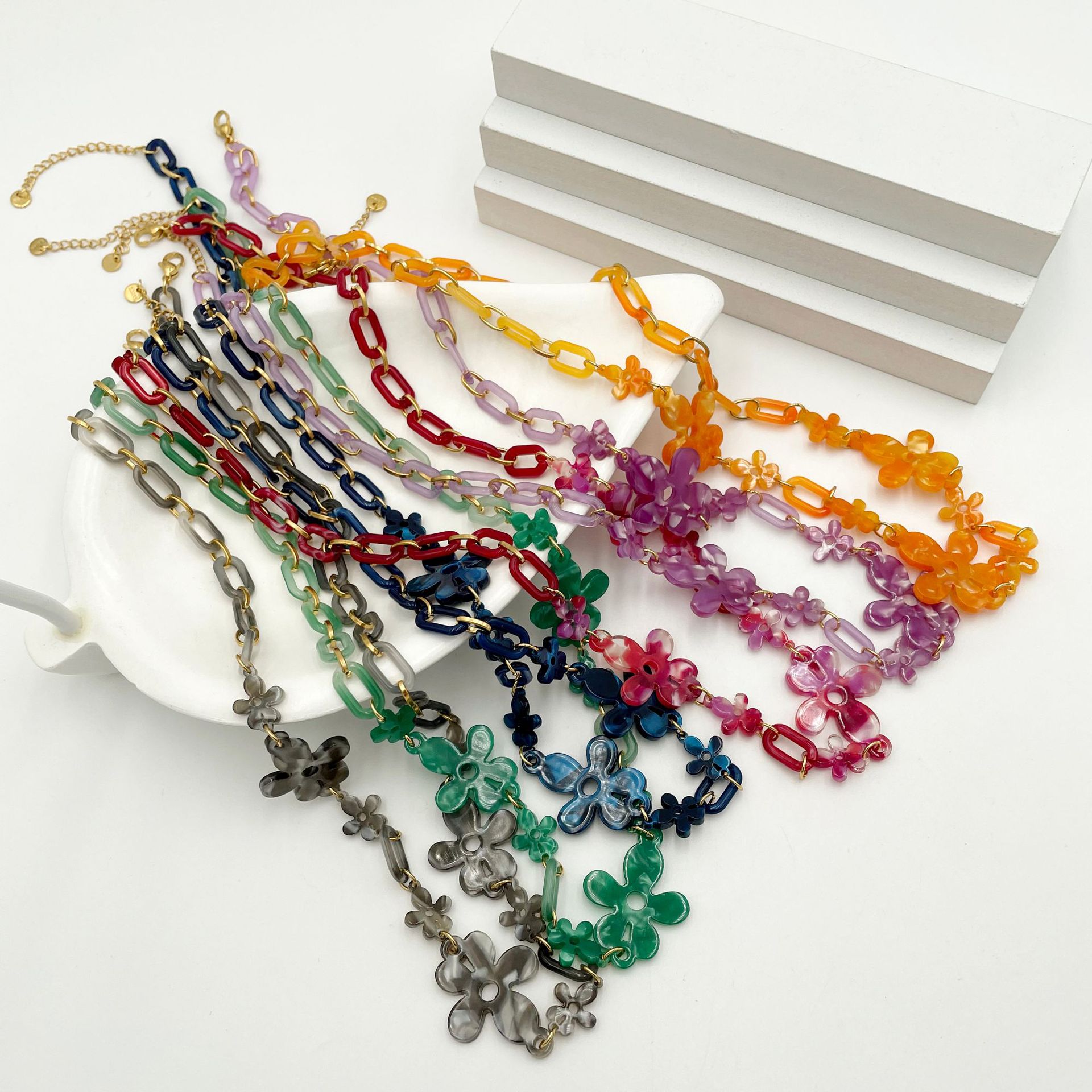 Ethnic Style Flower Arylic Titanium Steel Plating Womenu0027S Necklace