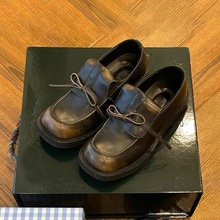 羊皮版~2025新款小众复古长舌乐福鞋女厚底蝴蝶结小皮鞋德比女鞋