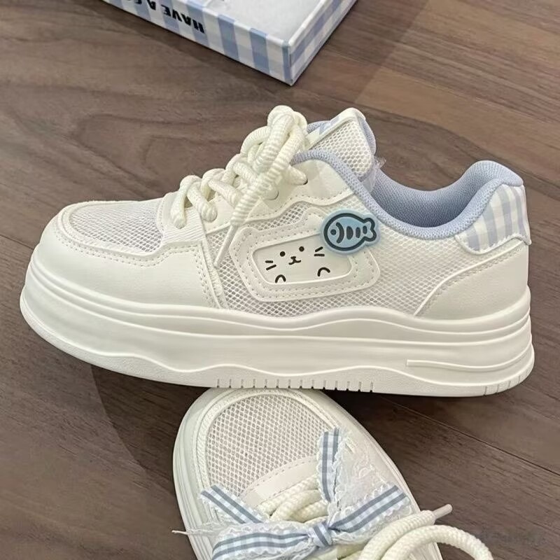 Zapatos blancos de malla de leche de mujer fu fu suela gruesa adorable zapatos de red casuales versátiles 2026 nuevos zapatos de tablero de verano image 5