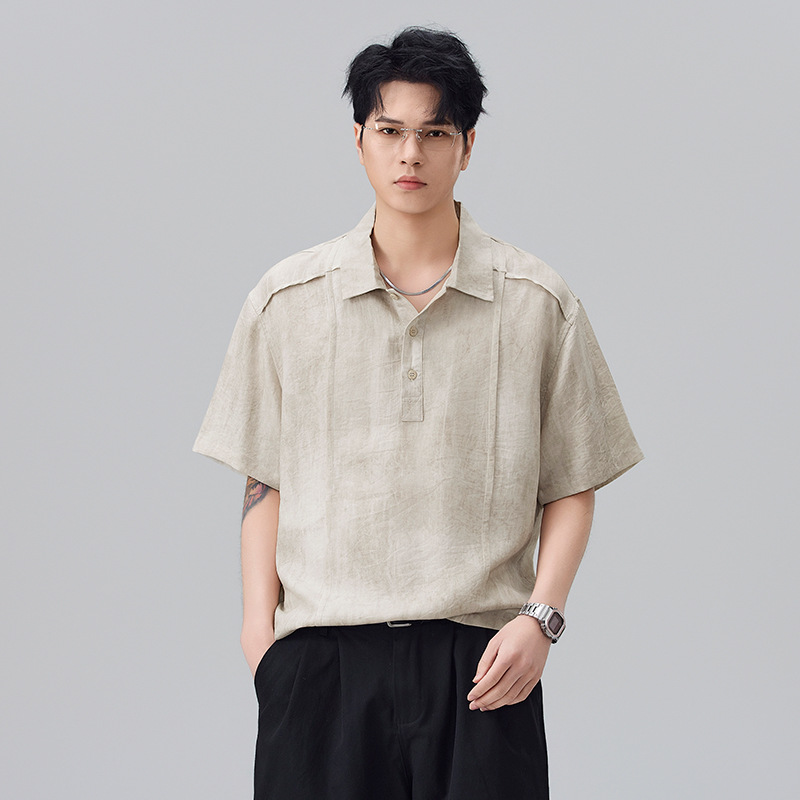 Tencel Short-Sleeved Polo Shirt for Men 2026 New Summer Men's Retro Linen Thin Breathable Lapel Top