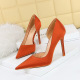 18188-6 Style Super High Heels, Fine Heels, Satin, Shallow Mouth, Pointed Side Hollow, Slim High Heels, Women's Shoes, Single Shoes