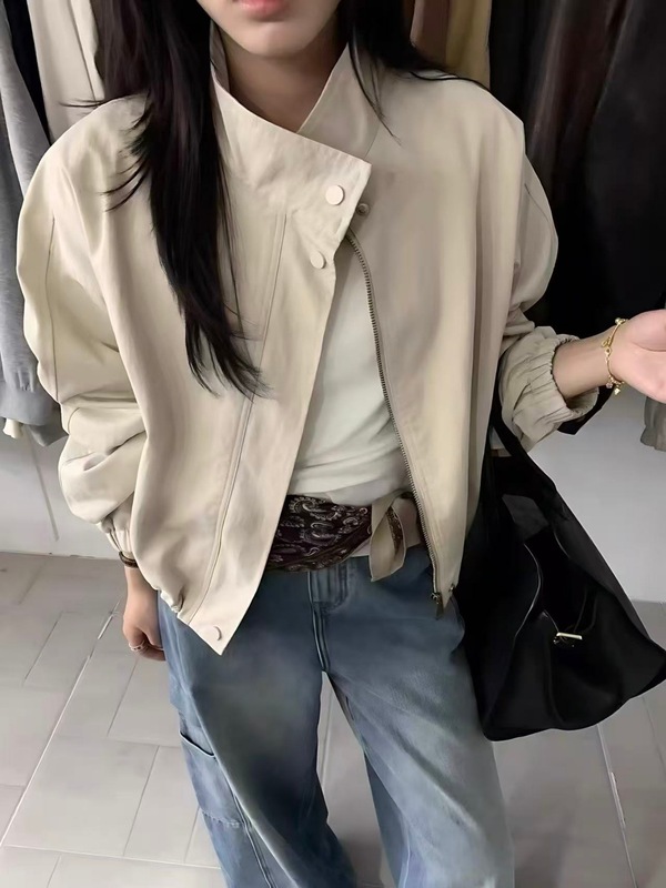 立领外套女2025秋季新款小个子休闲宽松时尚百搭小个子夹克上衣潮|undefined
