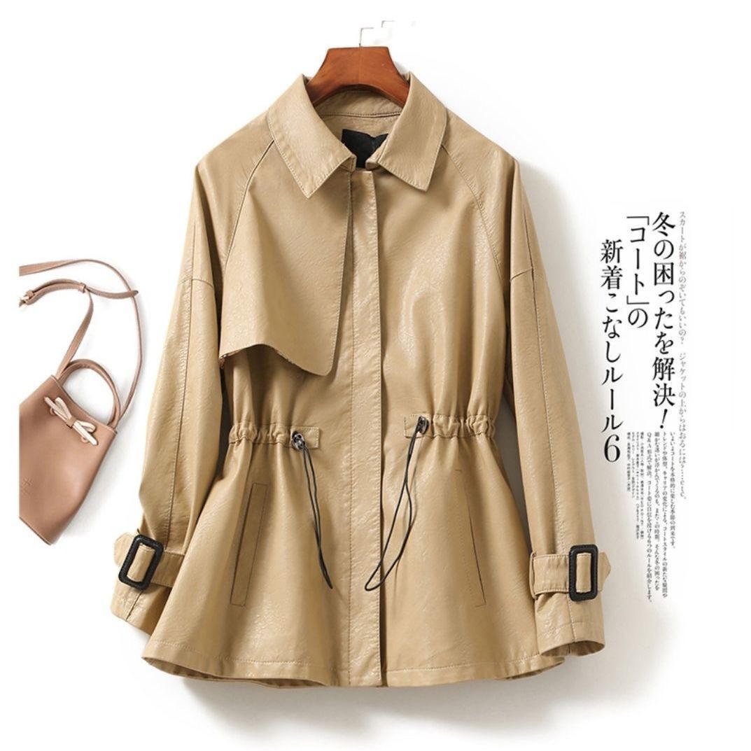 Export Foreign Trade New Leather Coat Women's Short Small Lace-up Waist Women's Single Leather Korean Sheepskin Leather Coat