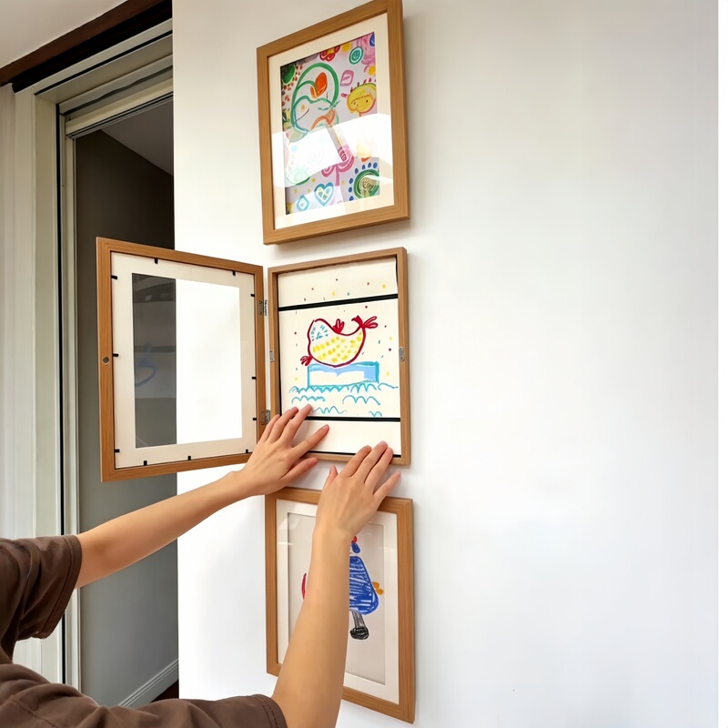 Framed children's magnetic flip-cover picture storage and display frame for kindergarten artwork, wall-mounted art decoration frame Framed children's magnetic flip-cover picture storage and display frame for kindergarten artwork, wall-mounted art decoration frame