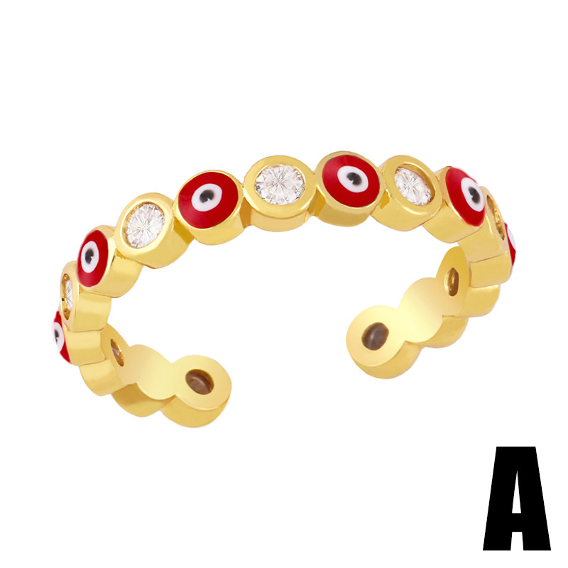 European and American open copper ring micro-inlaid zircon color drip oil creative eye ring