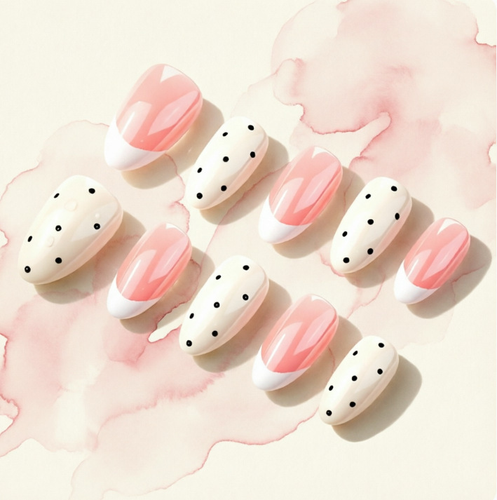 Polka Dot Wholesale Finished Short Almond Sweet Cute Pure Desire Sweet French Style Wearable Removable Nail Tips