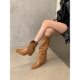 Thick Heel Pointed Retro Stacking Boots Long Barrel Knight Boots Women's Shoes 2024 New Autumn and Winter Design Sense Two-Wearing Boots