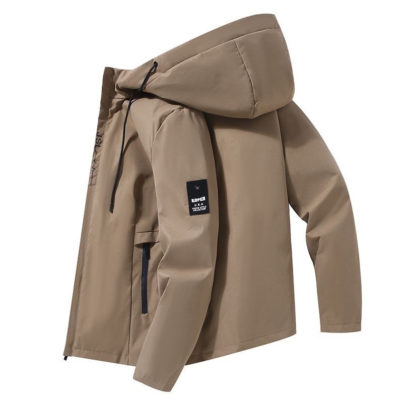 Scissors Stone Men's Short Trench Coat Jacket Hooded Casual Jacket Long-Sleeved Top for Spring and Autumn - Trendy and Simple