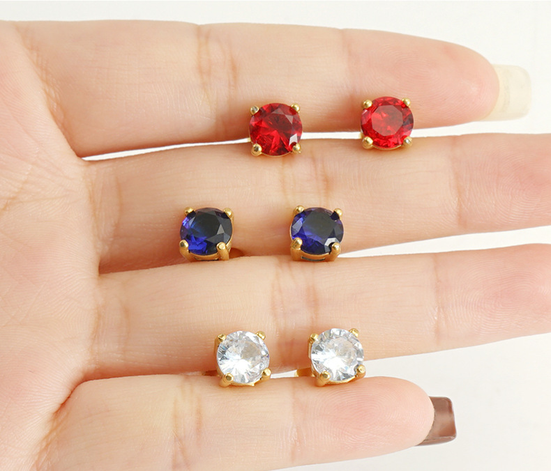 Simple Style Round Stainless Steel Plating Inlay Zircon Ear Studs 1 Pair display picture 1