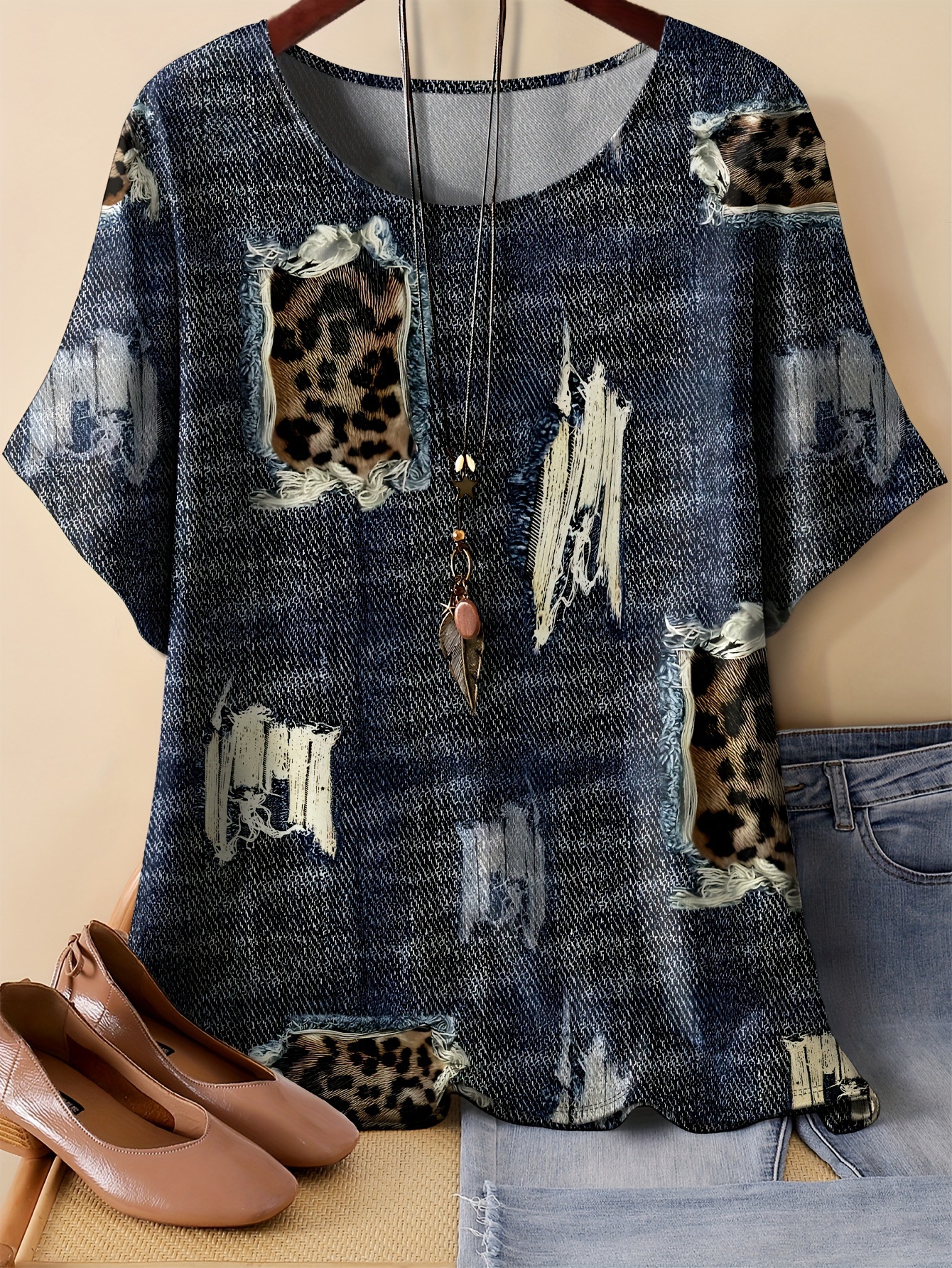 Floral & Crow Print Oversized T-Shirt – Soft Milk Silk Blend Short Sleeve Tee Unisex Oversized Cut_ecoleips.com