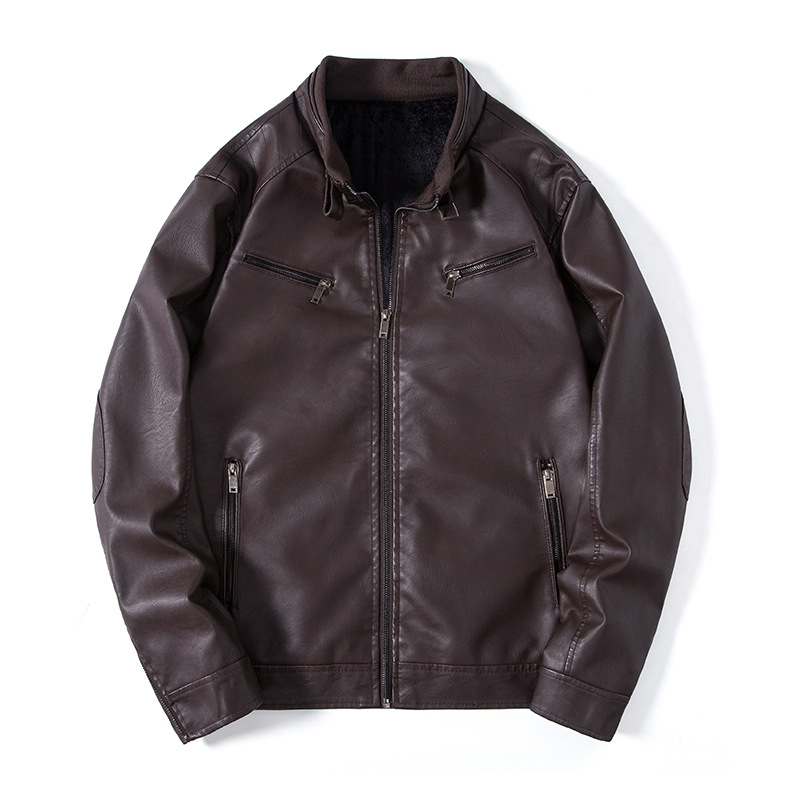Herrenbekleidung Stehkragen hübsche Lederjacke Herren kurze Motorrad hübsche einfarbige Retro-PU-Lederjacke_voghion.com