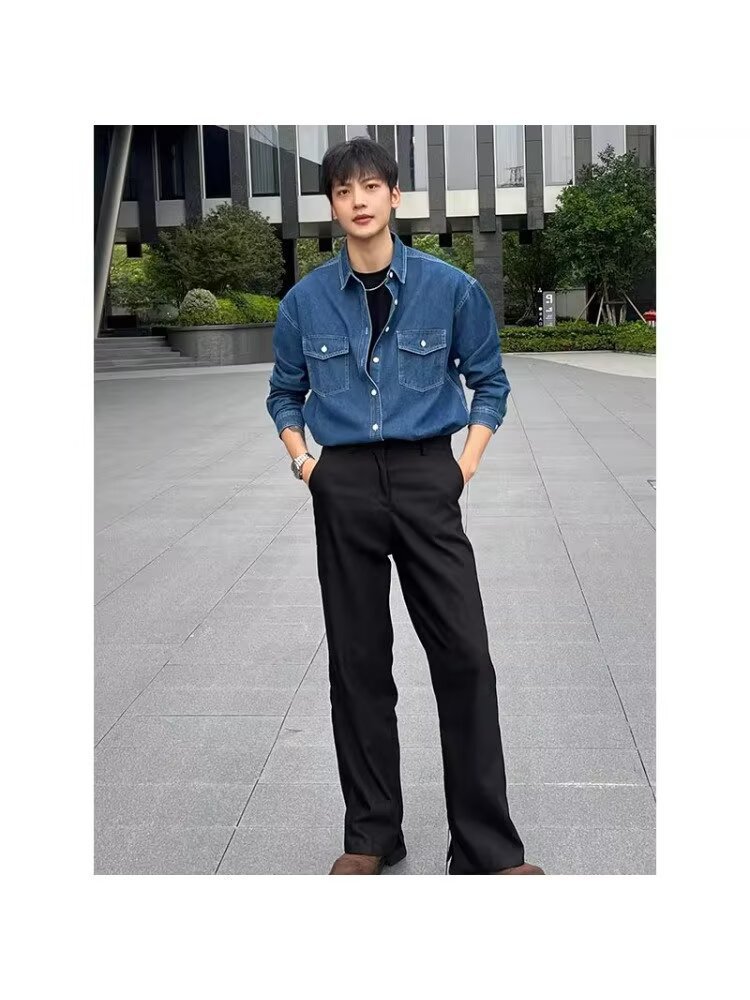 Retro Men's Denim Shirt With Double Pockets - Versatile Style_voghion.com