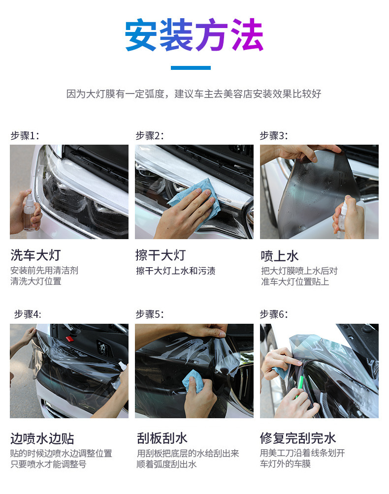 Suitable for Car Light Film Tpu Headlight Light-Transmitting Protective Film Tph Blackened Taillight Repair Scratches Car Light Protection