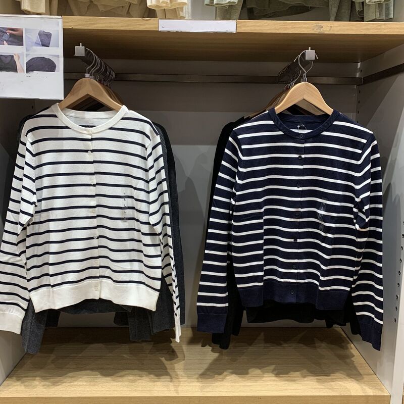 Japanese single 25 spring new women's modal cotton blend round neck striped knitted cardigan long sleeve machine washable 476975