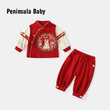 25秋季女宝宝新中式国风红色刺绣两件套喜庆拜年套装新款童装批发