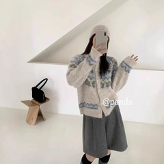 2025秋冬新款牛仔拼接针织开衫女宽松慵懒风小个子显瘦百搭外套潮