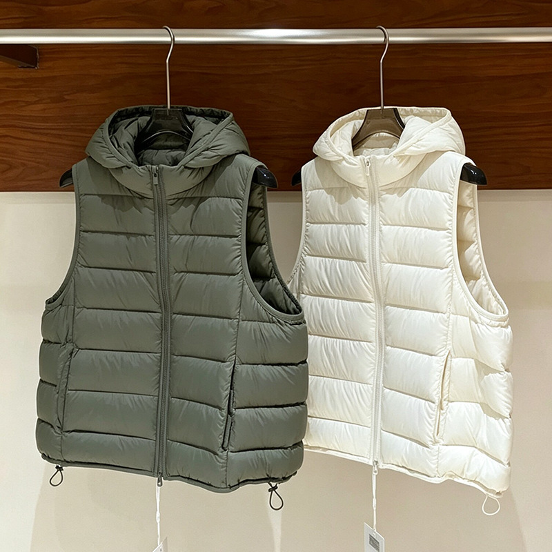 Popular 90% White Duck Down Ribbed Hooded Down Vest for Women, 2026 Fall/Winter Fashionable High-End Warm Outerwear Vest Popular 90% White Duck Down Ribbed Hooded Down Vest for Women, 2026 Fall/Winter Fashionable High-End Warm Outerwear Vest