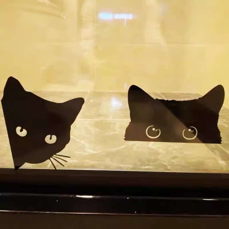 Black Cat Creative Cartoon Wall Stickers Cute Cat Stickers Corner Shade Waterproof Sunscreen Glass Window Door Decorative Painting