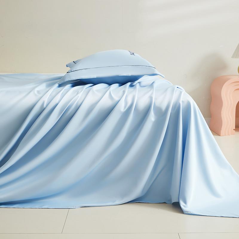 Sábana fresca de color puro, una sola pieza, colcha de hielo para dos personas, funda de almohada individual, dormitorio de estudiantes, traje de tres piezas, verano, seda no tangsi