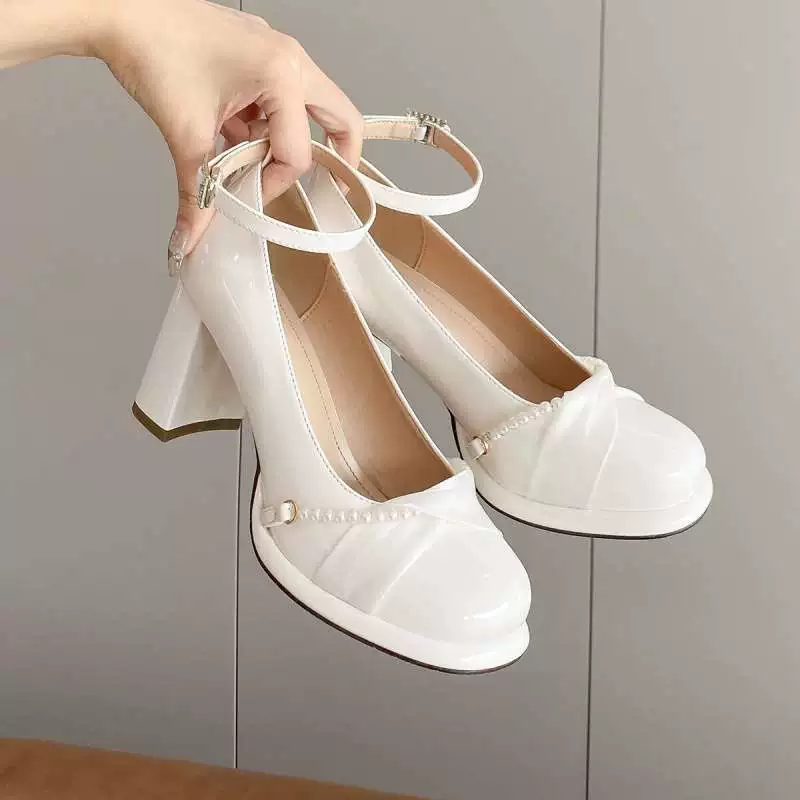 Туфли подружки невесты во французском стиле с жемчугом и феей, туфли Мэри Джейн, непромокаемые туфли на платформе и высоком каблуке, женские туфли на толстом каблуке с пряжкой и ремешком